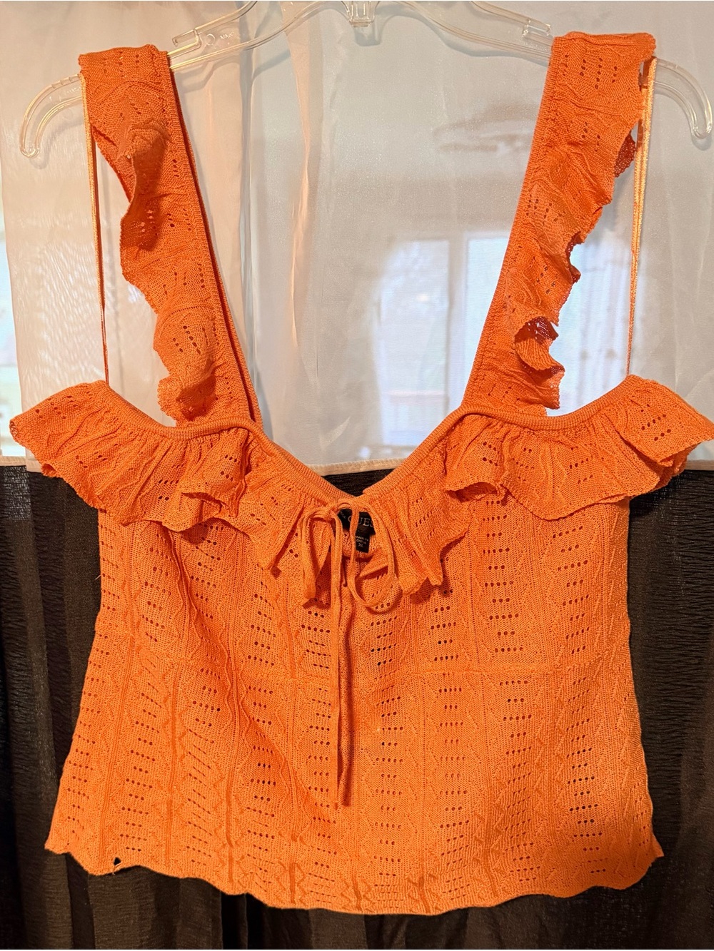 NWT GUESS Orange Ruffle Knit Tie-Front Camisole